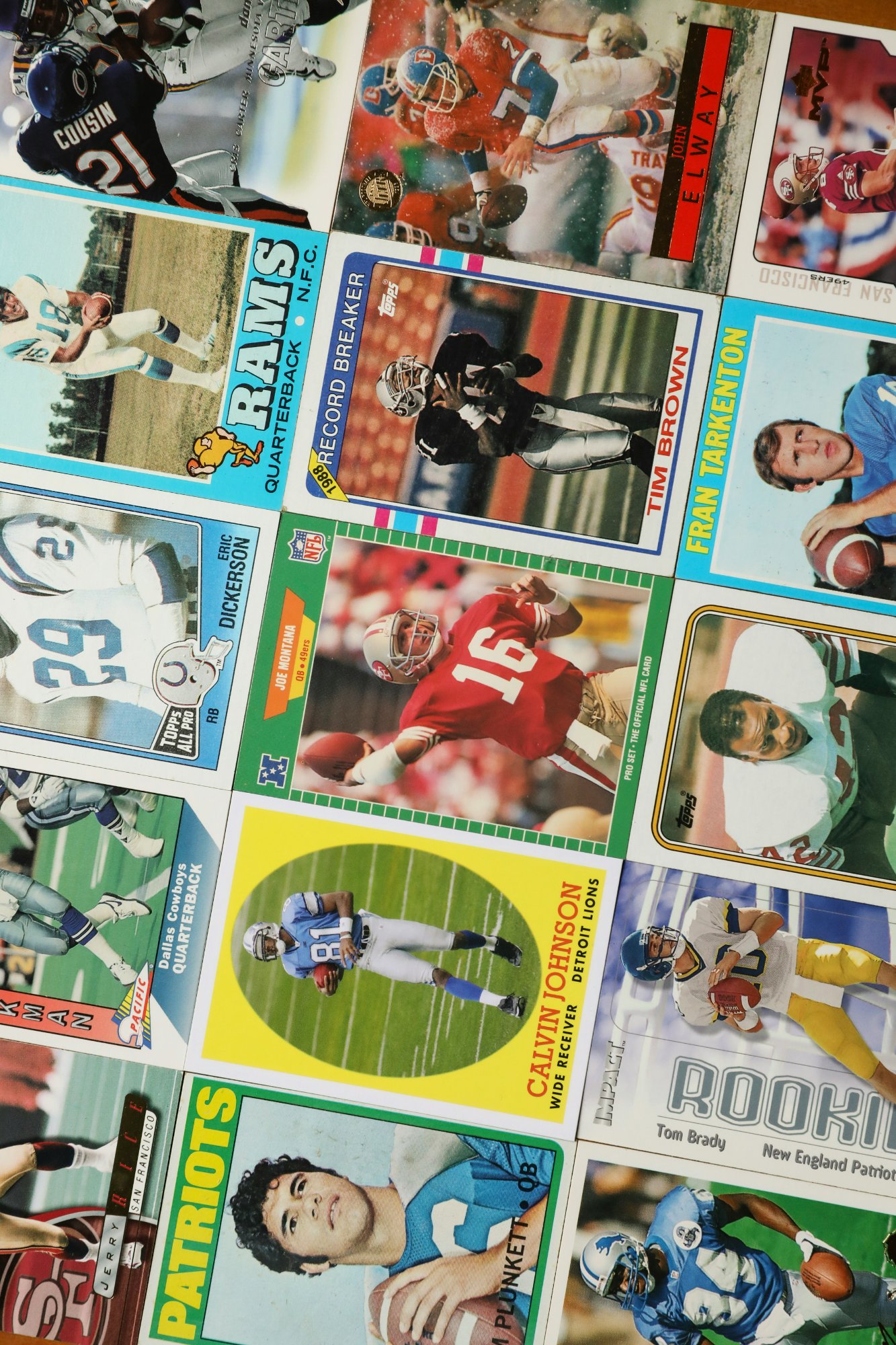 Vintage sports cards spread on a table